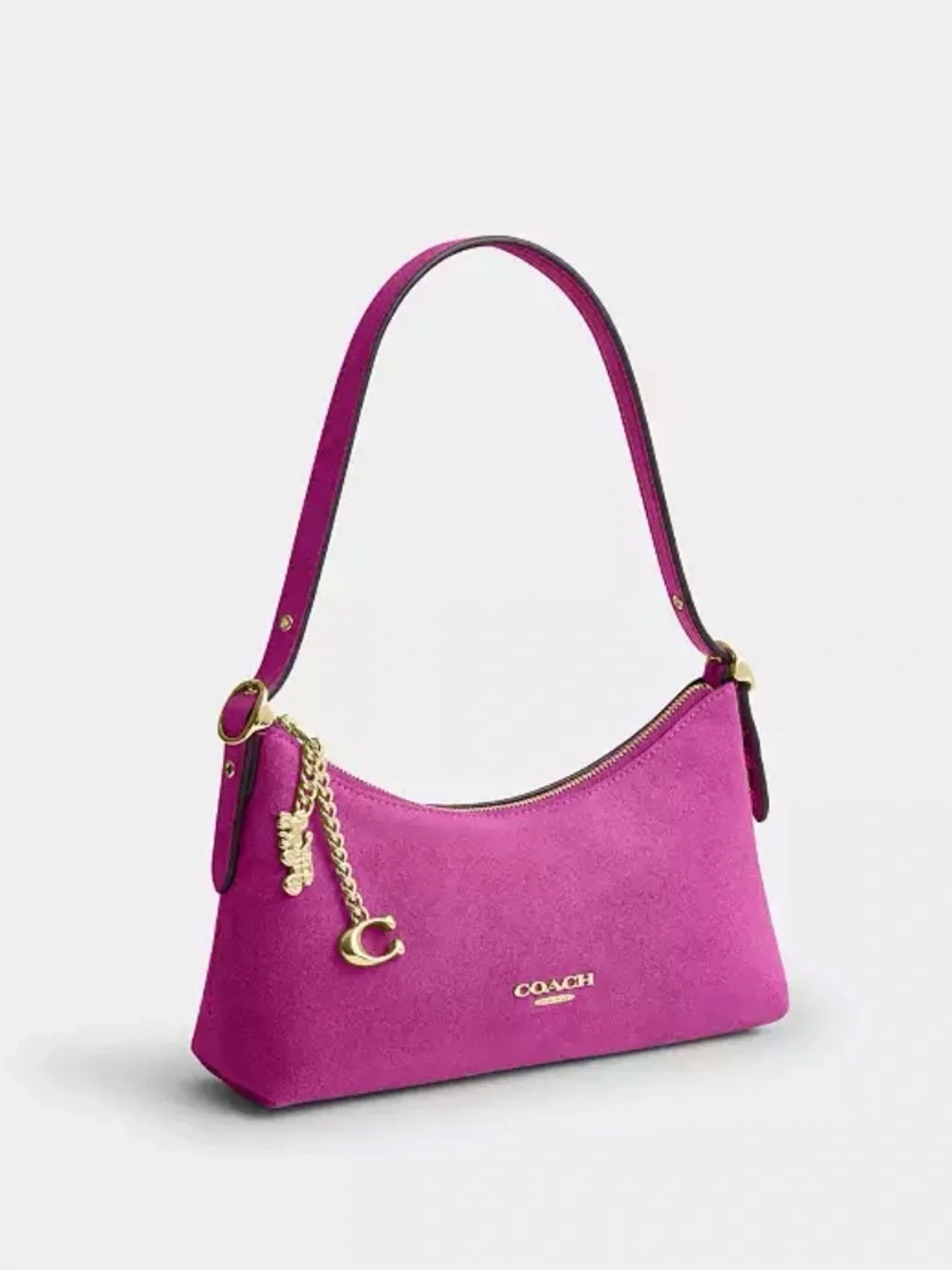 COACH Magenta is Suede Shoulder Bag with Gold Hardware
